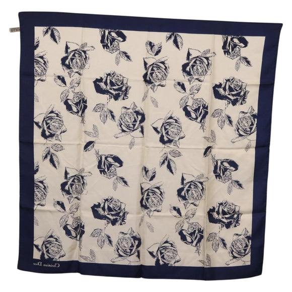 Christian Dior Scarf Silk Navy White Auth SK186