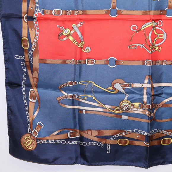 GUCCI Scarf Silk 2 Pieces Set Navy Beige Auth SK205