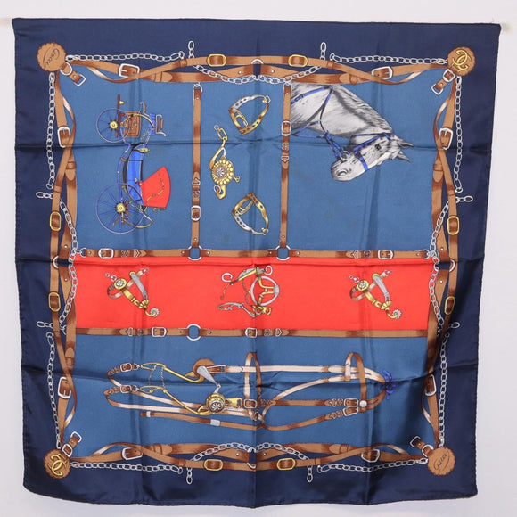 GUCCI Scarf Silk 2 Pieces Set Navy Beige Auth SK205