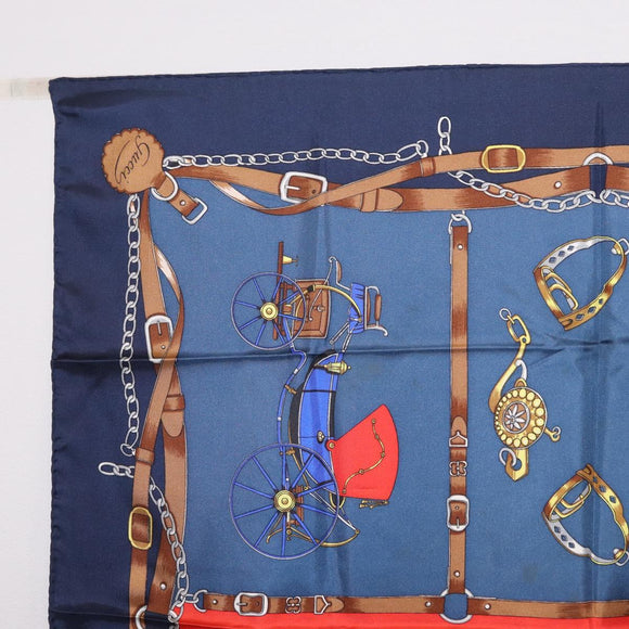 GUCCI Scarf Silk 2 Pieces Set Navy Beige Auth SK205