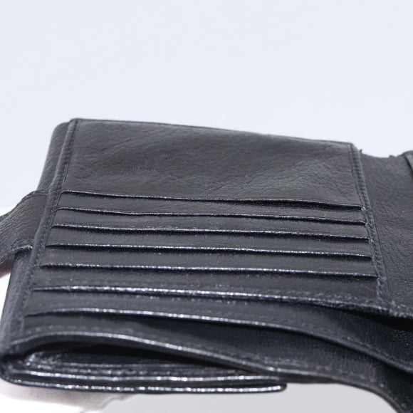 GUCCI Interlocking G Studs Bifold Wallet Leather Black Gold Auth SK274