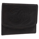CHANEL COCO Mark Coin Purse Lamb Skin Black Gold CC Auth SK285-1