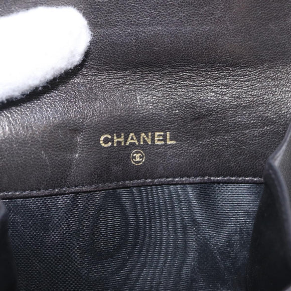 CHANEL COCO Mark Coin Purse Lamb Skin Black Gold CC Auth SK285