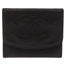 CHANEL COCO Mark Coin Purse Lamb Skin Black Gold CC Auth SK285-2