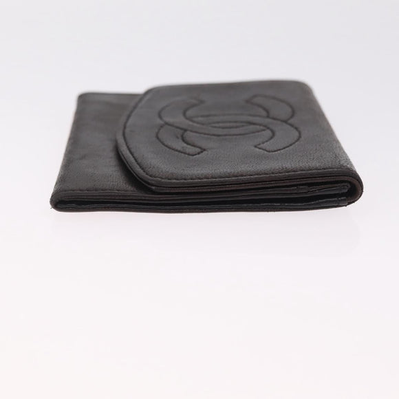 CHANEL COCO Mark Coin Purse Lamb Skin Black Gold CC Auth SK285