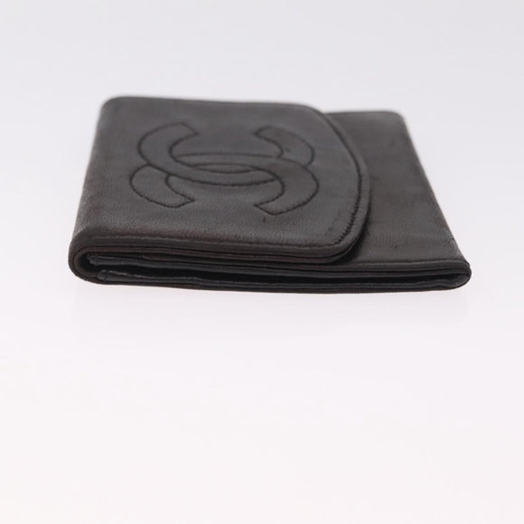 CHANEL COCO Mark Coin Purse Lamb Skin Black Gold CC Auth SK285