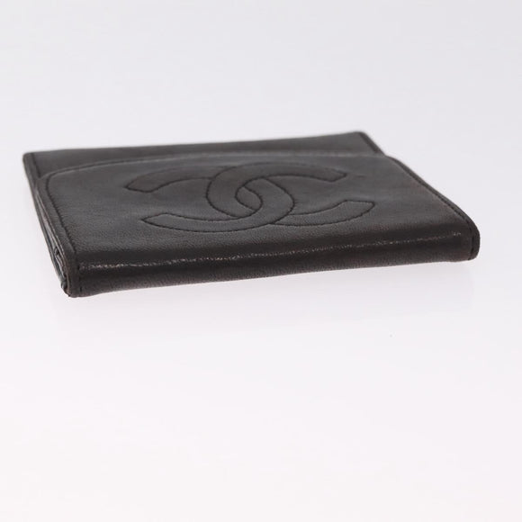 CHANEL COCO Mark Coin Purse Lamb Skin Black Gold CC Auth SK285