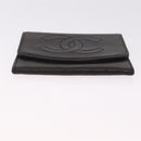 CHANEL COCO Mark Coin Purse Lamb Skin Black Gold CC Auth SK285-7