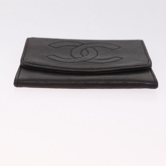 CHANEL COCO Mark Coin Purse Lamb Skin Black Gold CC Auth SK285