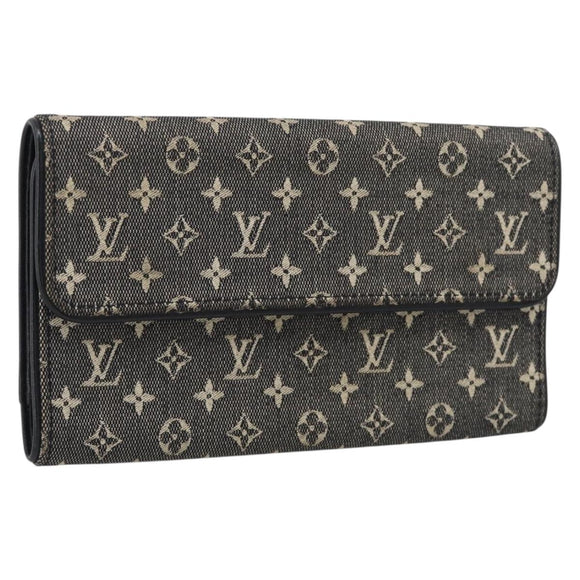 LOUIS VUITTON Monogram Mini Lin Porte Tresor Wallet Black M92445 LV Auth SK308