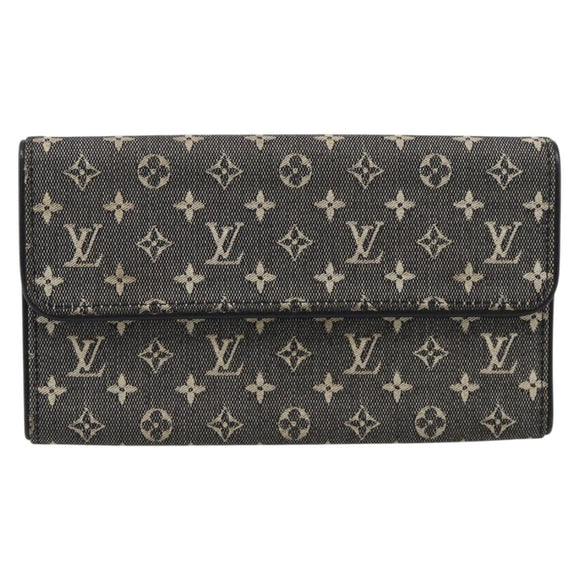 LOUIS VUITTON Monogram Mini Lin Porte Tresor Wallet Black M92445 LV Auth SK308