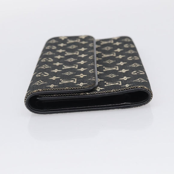 LOUIS VUITTON Monogram Mini Lin Porte Tresor Wallet Black M92445 LV Auth SK308