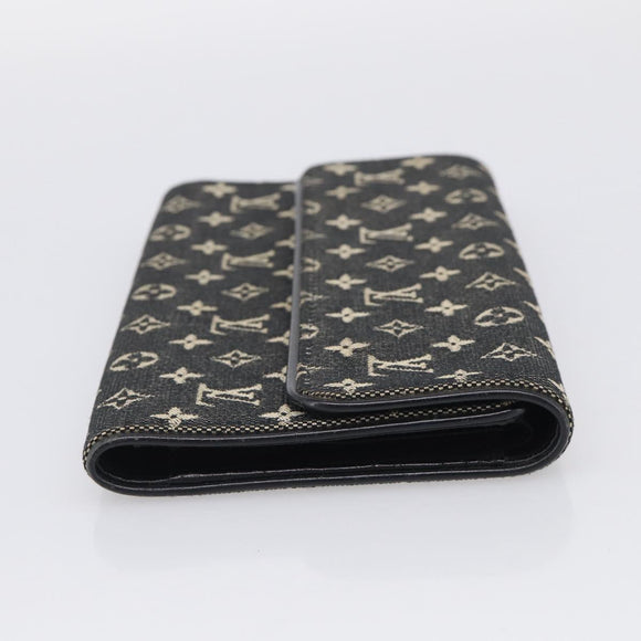 LOUIS VUITTON Monogram Mini Lin Porte Tresor Wallet Black M92445 LV Auth SK308