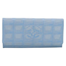 CHANEL New Travel line Long Wallet Nylon Light Blue Silver CC Auth SK325-2