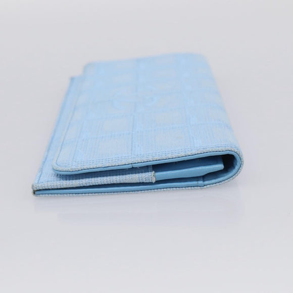 CHANEL New Travel line Long Wallet Nylon Light Blue Silver CC Auth SK325