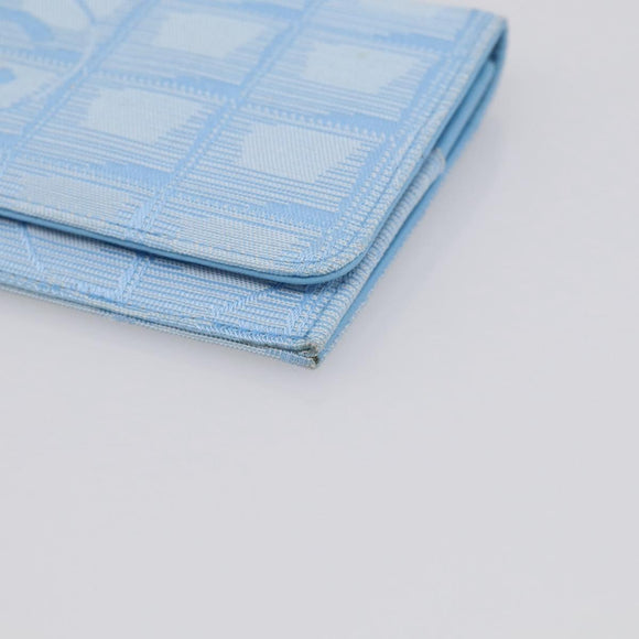 CHANEL New Travel line Long Wallet Nylon Light Blue Silver CC Auth SK325