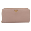 PRADA Long Wallet Safiano Leather Pink Gold Auth SK454-2