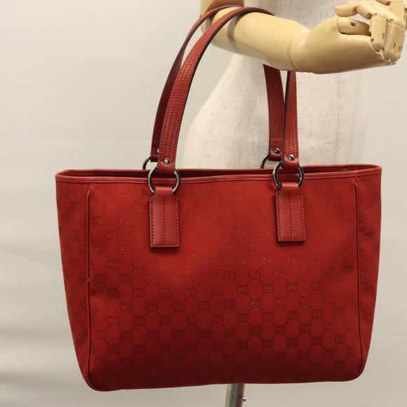 GUCCI GG Canvas Tote Bag Red 113017 Auth SW001V