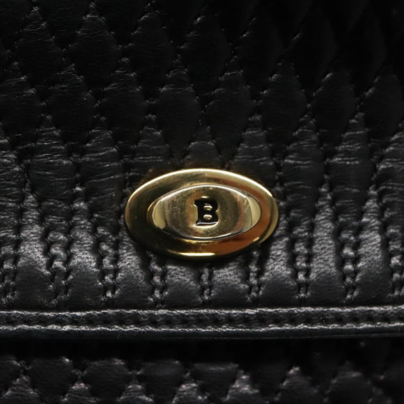 BALLY Quilted Hand Bag Leather Black Auth SW022