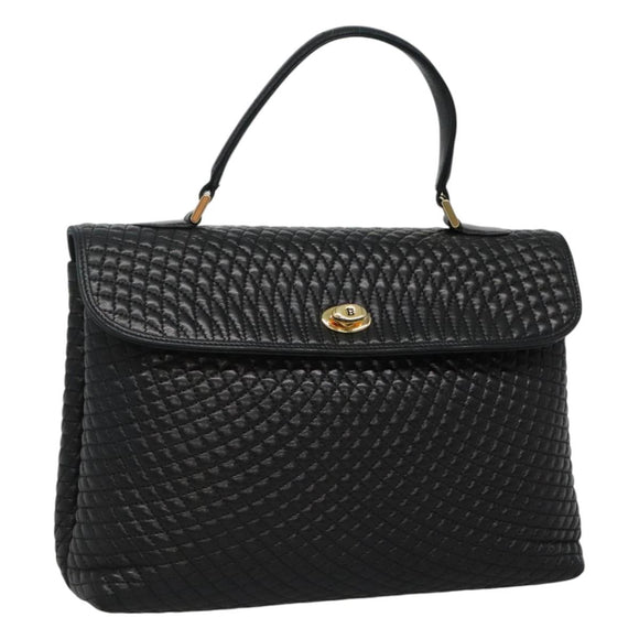BALLY Quilted Hand Bag Leather Black Auth SW022
