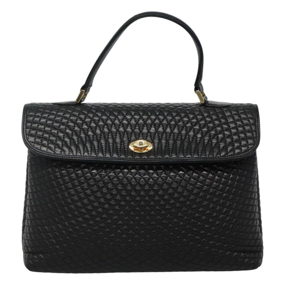 BALLY Quilted Hand Bag Leather Black Auth SW022