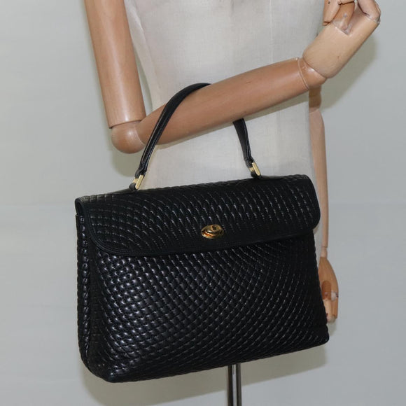 BALLY Quilted Hand Bag Leather Black Auth SW022