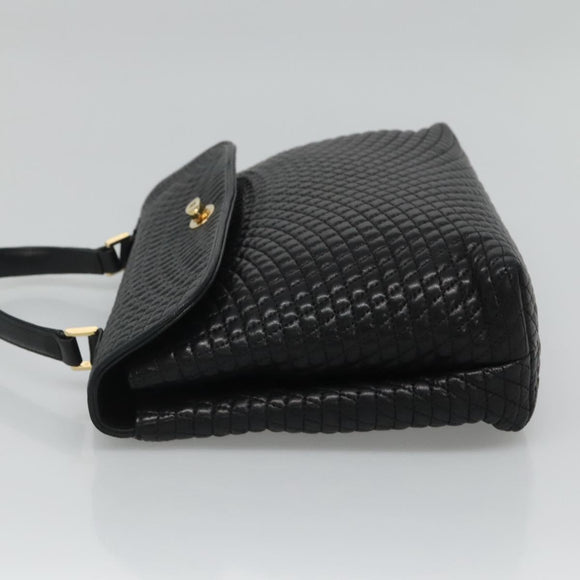 BALLY Quilted Hand Bag Leather Black Auth SW022