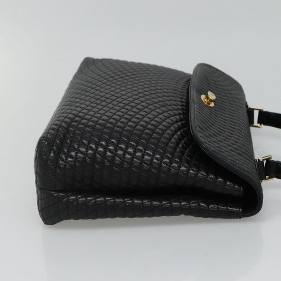 BALLY Quilted Hand Bag Leather Black Auth SW022