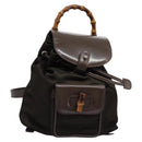 GUCCI Bamboo Backpack Nylon Brown Silver 003 1998 0030 Auth sw096-1