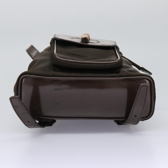 GUCCI Bamboo Backpack Nylon Brown Silver 003 1998 0030 Auth sw096