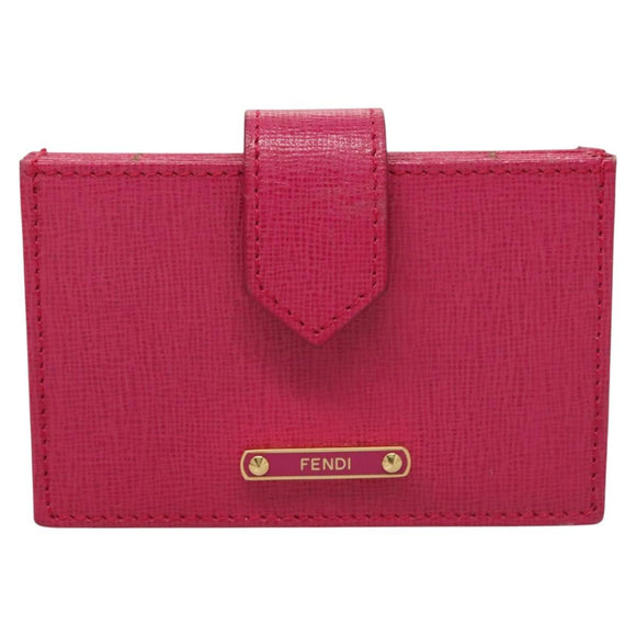 FENDI Card Case Leather Pink Gold Auth SW1004