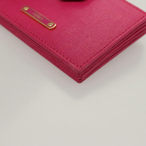 FENDI Card Case Leather Pink Gold Auth SW1004