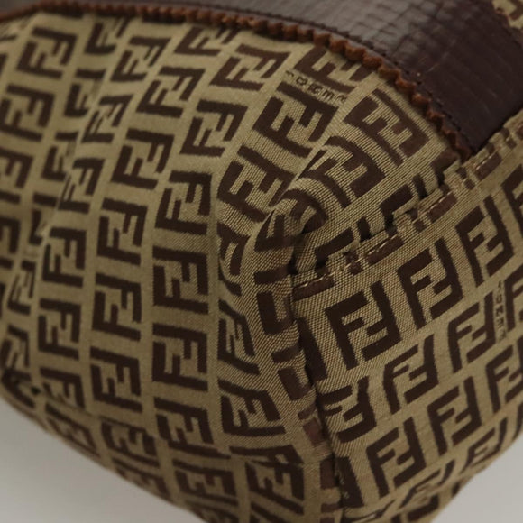 FENDI Zucchino Canvas Tote Bag Brown Gold Auth SW1006