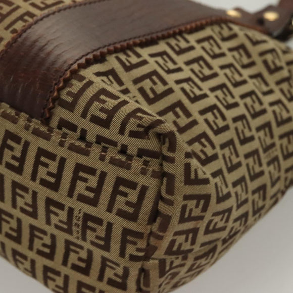 FENDI Zucchino Canvas Tote Bag Brown Gold Auth SW1006