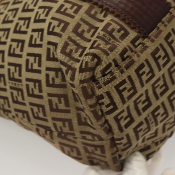 FENDI Zucchino Canvas Tote Bag Brown Gold Auth SW1006