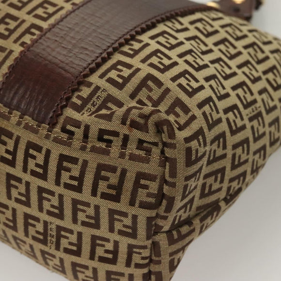 FENDI Zucchino Canvas Tote Bag Brown Gold Auth SW1006