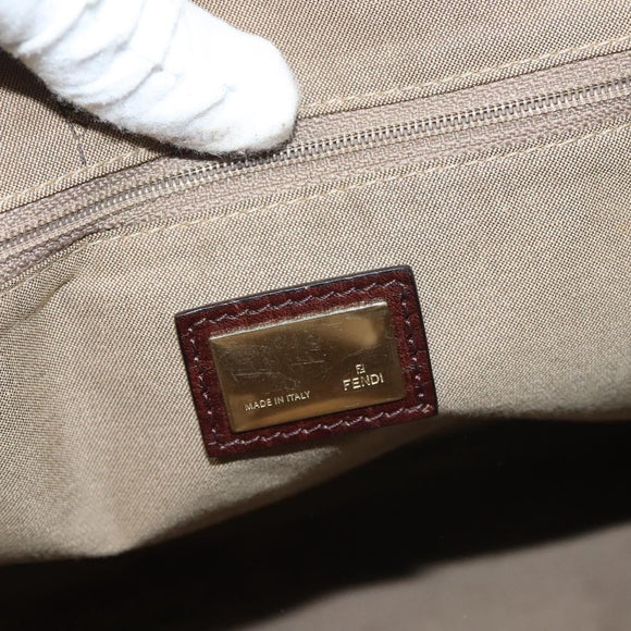 FENDI Zucchino Canvas Tote Bag Brown Gold Auth SW1006