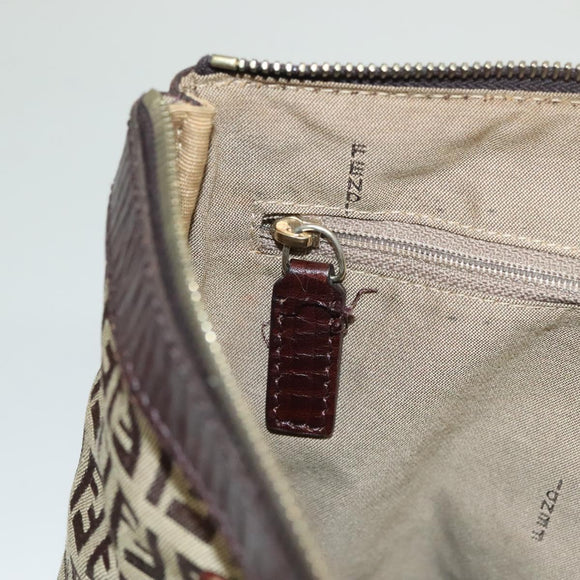 FENDI Zucchino Canvas Tote Bag Brown Gold Auth SW1006