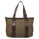 FENDI Zucchino Canvas Tote Bag Brown Gold Auth SW1006-13