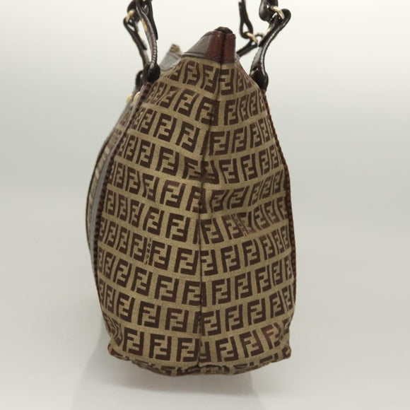 FENDI Zucchino Canvas Tote Bag Brown Gold Auth SW1006