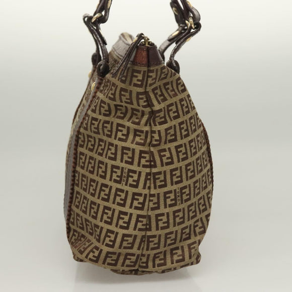 FENDI Zucchino Canvas Tote Bag Brown Gold Auth SW1006