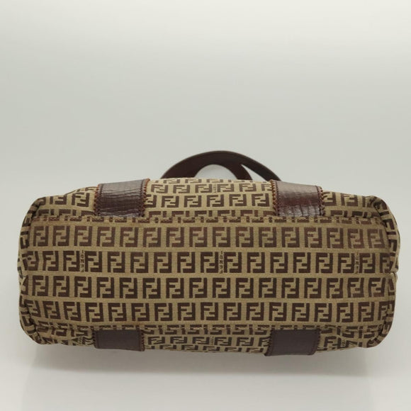 FENDI Zucchino Canvas Tote Bag Brown Gold Auth SW1006