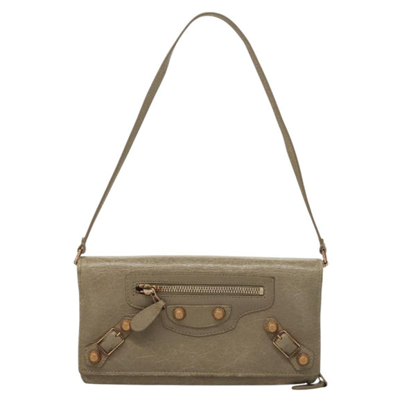 BALENCIAGA Wallet Giant Shoulder Bag Leather Beige 253055 Auth SW1009