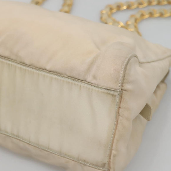 PRADA Chain Shoulder Bag Nylon Beige Gold Auth SW1015