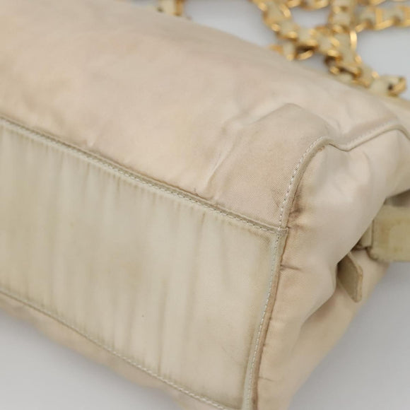 PRADA Chain Shoulder Bag Nylon Beige Gold Auth SW1015