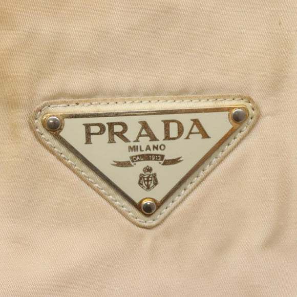 PRADA Chain Shoulder Bag Nylon Beige Gold Auth SW1015