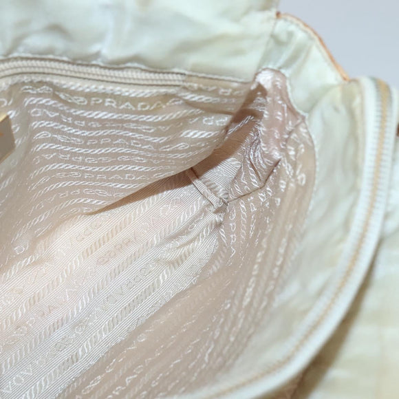 PRADA Chain Shoulder Bag Nylon Beige Gold Auth SW1015
