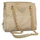 PRADA Chain Shoulder Bag Nylon Beige Gold Auth SW1015-1