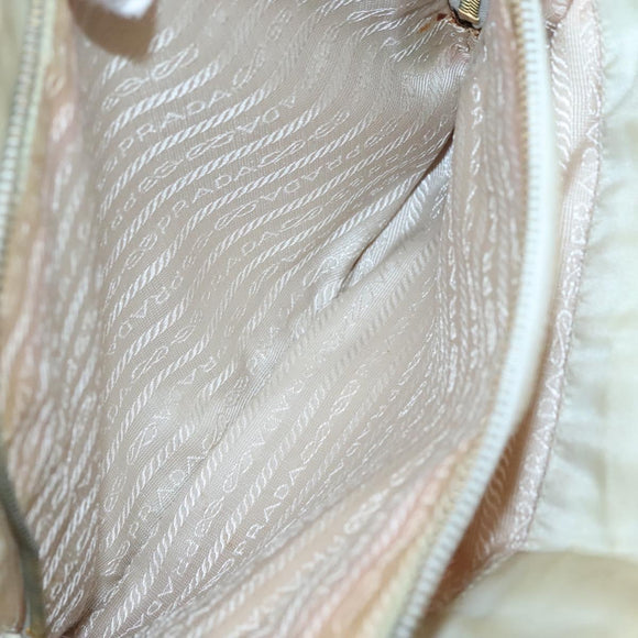 PRADA Chain Shoulder Bag Nylon Beige Gold Auth SW1015