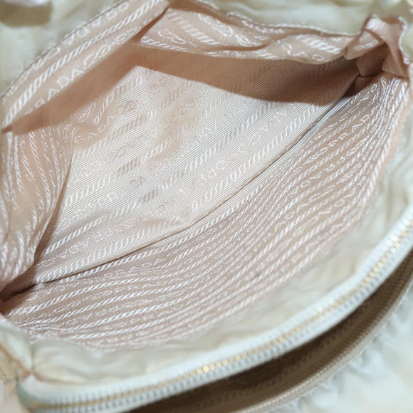 PRADA Chain Shoulder Bag Nylon Beige Gold Auth SW1015